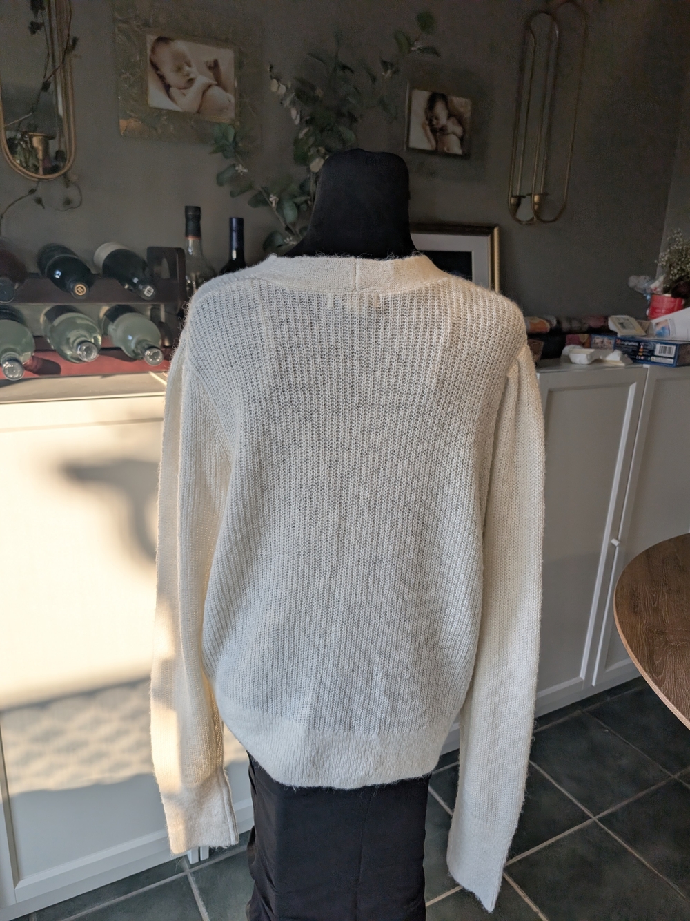 RW&CO  Ivory Knit Cardigan with Black Bow Button Details - Picture 3 of 10